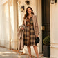🍂👗 Női Retró Kockás Gombos Ruha – Öves Derék, Galléros Nyak & Vintage Irodai Elegancia