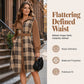 🍂👗 Női Retró Kockás Gombos Ruha – Öves Derék, Galléros Nyak & Vintage Irodai Elegancia