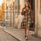 🍂👗 Női Retró Kockás Gombos Ruha – Öves Derék, Galléros Nyak & Vintage Irodai Elegancia
