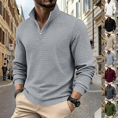 Férfi negyedcipzáras jacquard pulóver