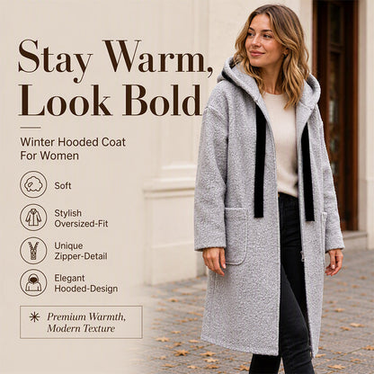 Női hosszú, műszőrme kapucnis, kényelmes kabát
