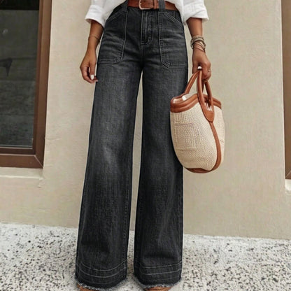 👖 Alakformáló magas derekú, rugalmas | Női mosott, egyenes szárú farmernadrág
