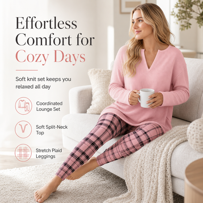 🎀 2 darab, nulla párosítási stressz | Női kötött felső és kockás leggings szett