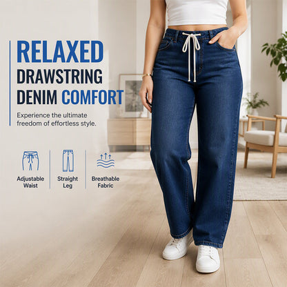 👖 Állítható derék, előnyös széles szárú esés | Női zsinóros farmernadrág