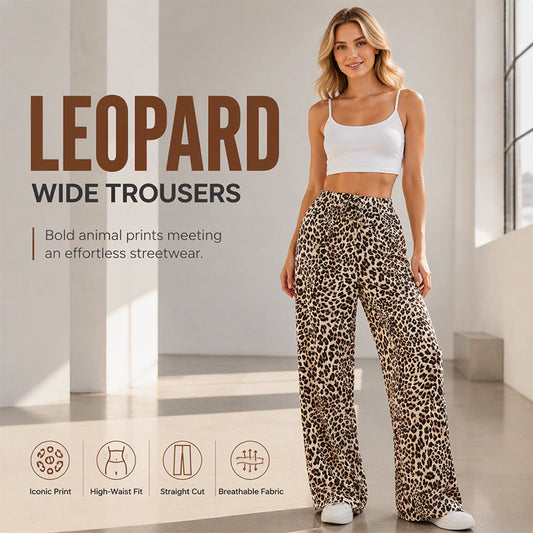 Női divatú leopardmintás egyenes szárú széles nadrág