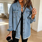 Veste en jean délavé à ourlet effiloché pour femme