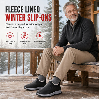 Férfi téli béléssel ellátott vízálló slip-on cipő csúszásmentes puha talpú meleg alkalmi pamut ruhacipő időseknek