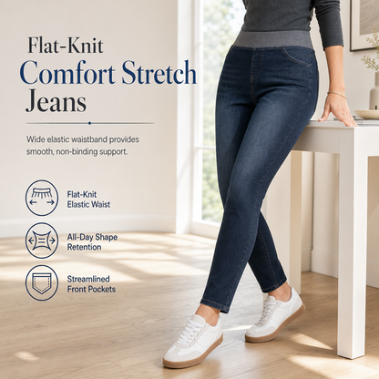 🤠👖 Női magas derekú, húzós, slim fit sötét mosott farmernadrág | Széles rugalmas derékpánt és kényelmes viselet ✨
