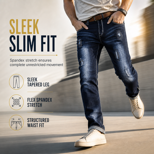 👖 Rugged Stretch | Férfi slim-fit szakadt farmernadrág