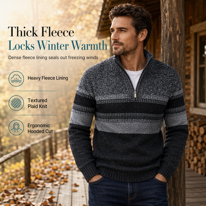 🧢Kapucnis és sokoldalú, modern szabás👕 Férfi kapucnis fleece kockás pulóver – Klasszikus kapucni és modern szabás | Kényelmes mozgás, mindennapi stílus ✨