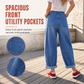 Női Plus Size Rugalmas Farmer Nadrág Közepes Derékbőség Cropped Hordó Szárú Farmernadrág Felhajtott Szegéllyel és Varrott Folt Zsebekkel