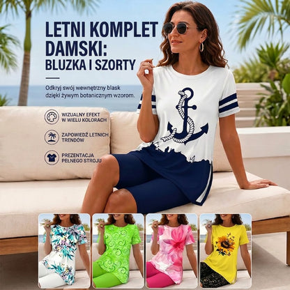 Zestaw damski: tunika z nadrukiem i szorty